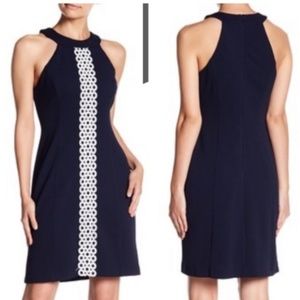 Eliza J Navy Halter Circle Eyelet Sheath Dress